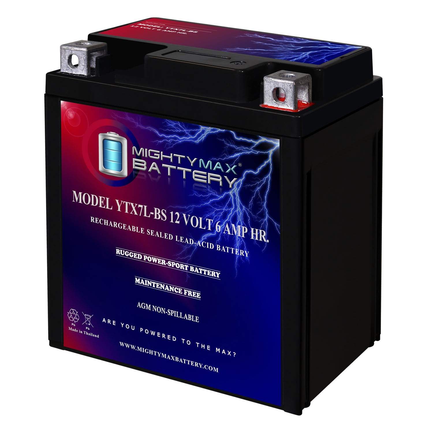 Mighty Max YTX7L-BS 12V 6Ah Battery Replacement for FTX7L-BS, WP7L-BS