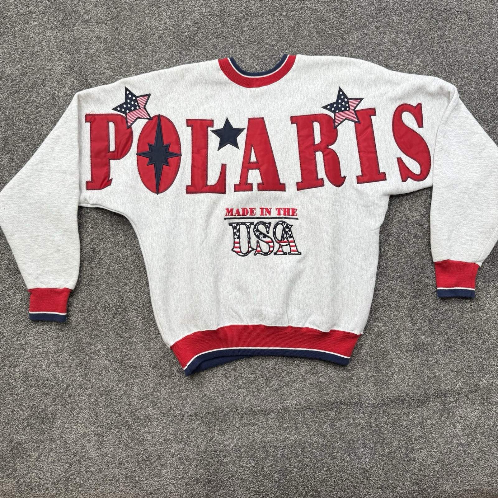 Vtg Mens S Polaris Snowmobile Racing Indy  Crewneck Sweatshirt Spellout Across
