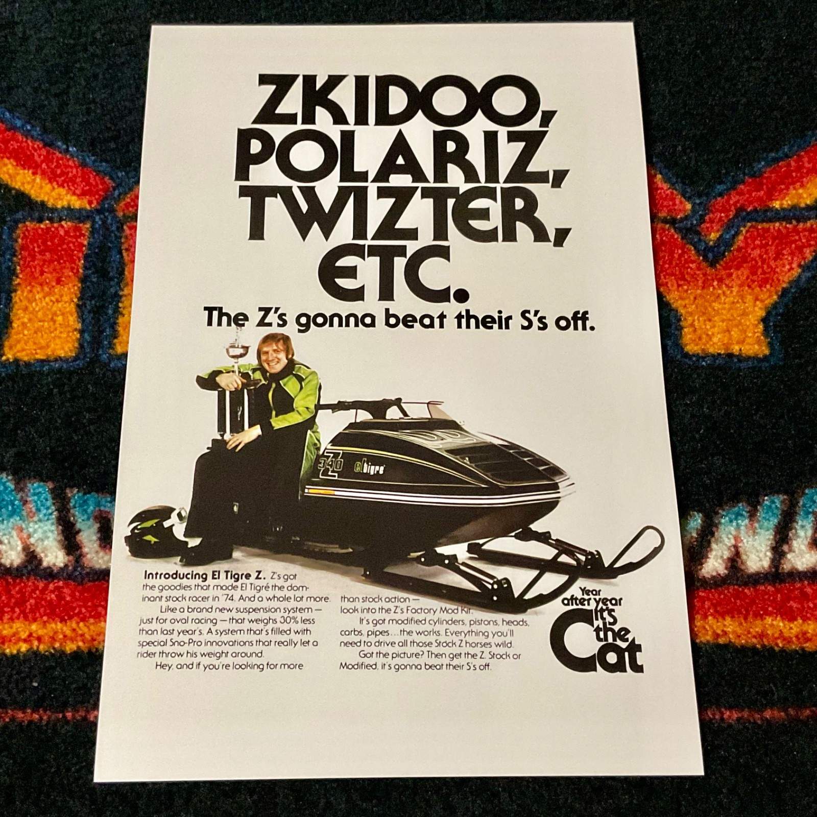 🏁 ‘75 ARCTIC CAT EL TIGRE Z Snowmobile Poster  vintage sled Z beats ‘em ⚫️🟢