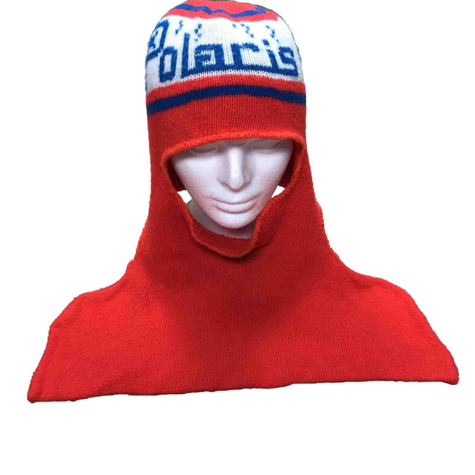 Vtg Polaris Snowmobile face mask Red/Orange Blu White Winter Hat Ski acrylic USA