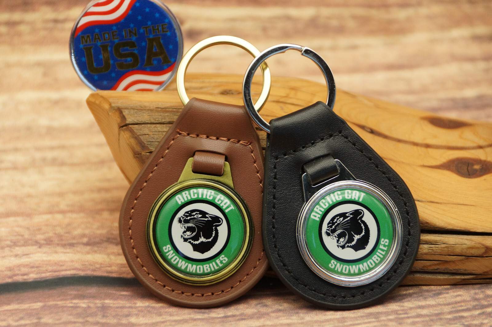 NOS VINTAGE 1970s ARTIC CAT SNOWMOBILE Leather CAR Key Chain Ring Fob