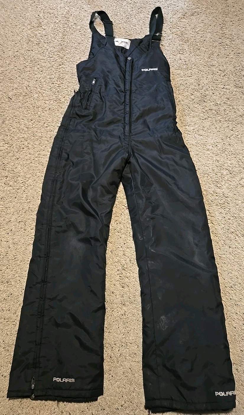 Used Womens S Polaris Snowmobile Black Nylon Winter Ski Adjustable Bibs Pants