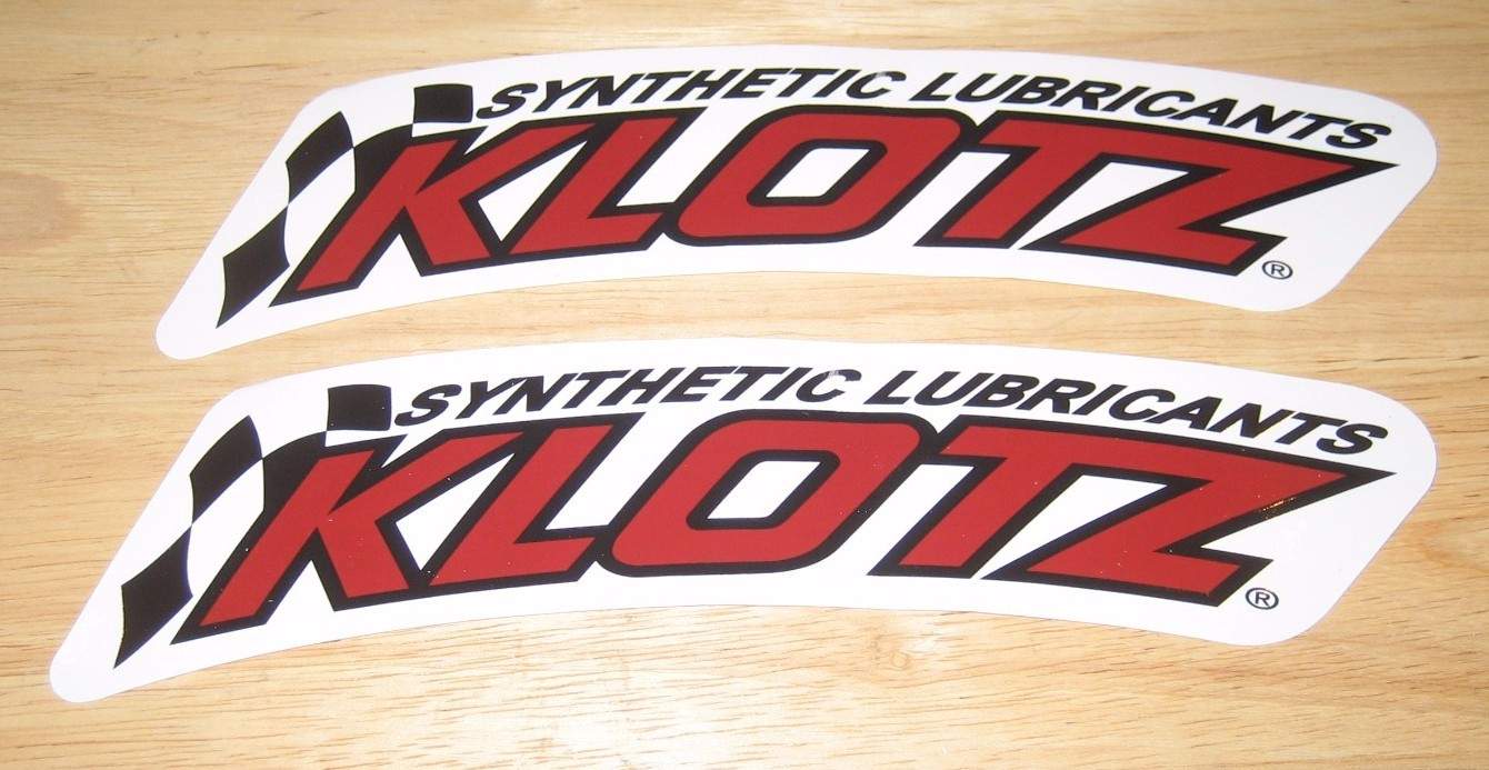 2 KLOTZ Synthetic Lubricants 9″ x 2″ sticker/decal NEW MINT atv snowmobile oil