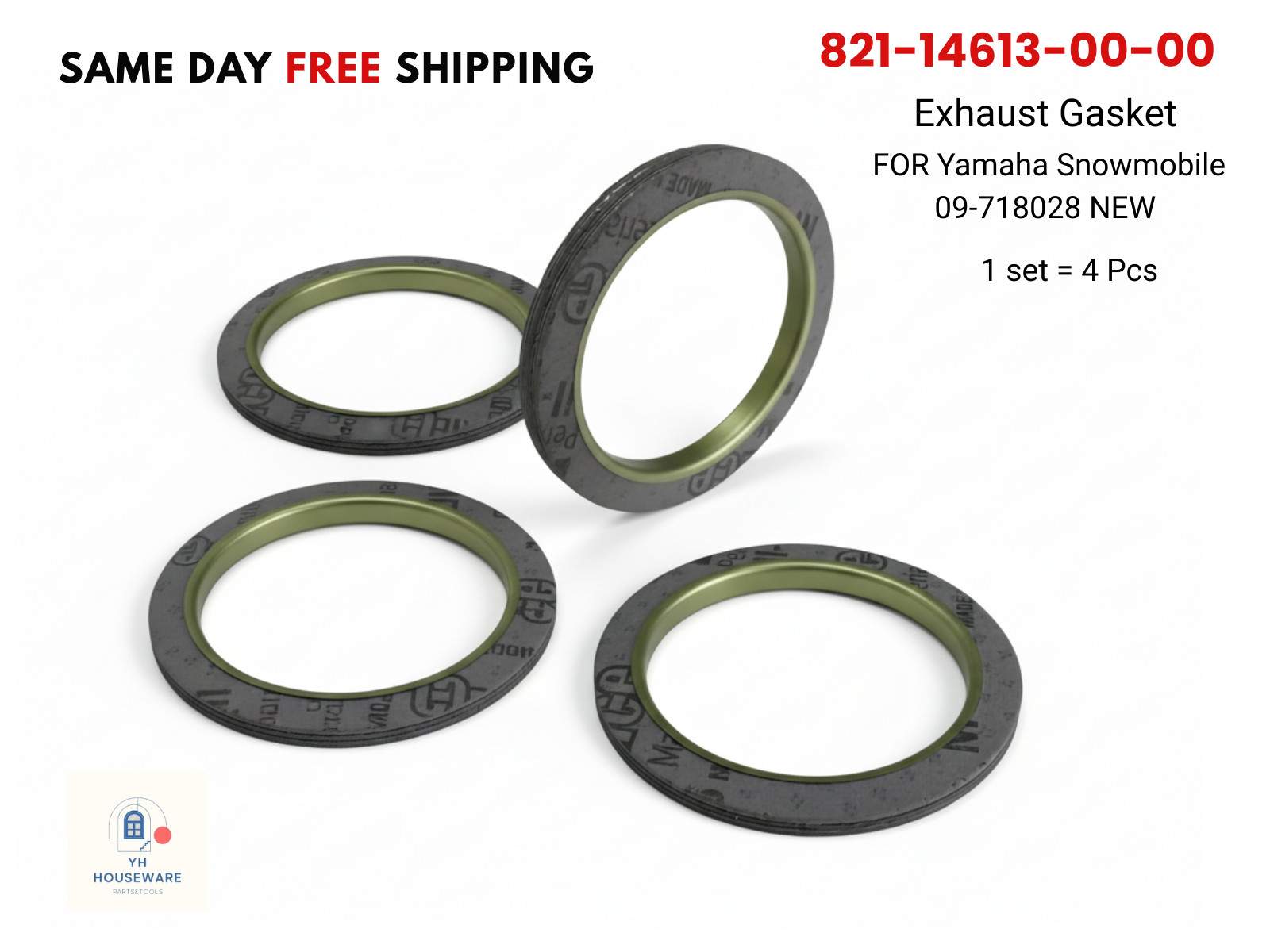 821-14613-00-00 FOR Yamaha Snowmobile Exhaust Gasket 09-718028 x4pcs NEW
