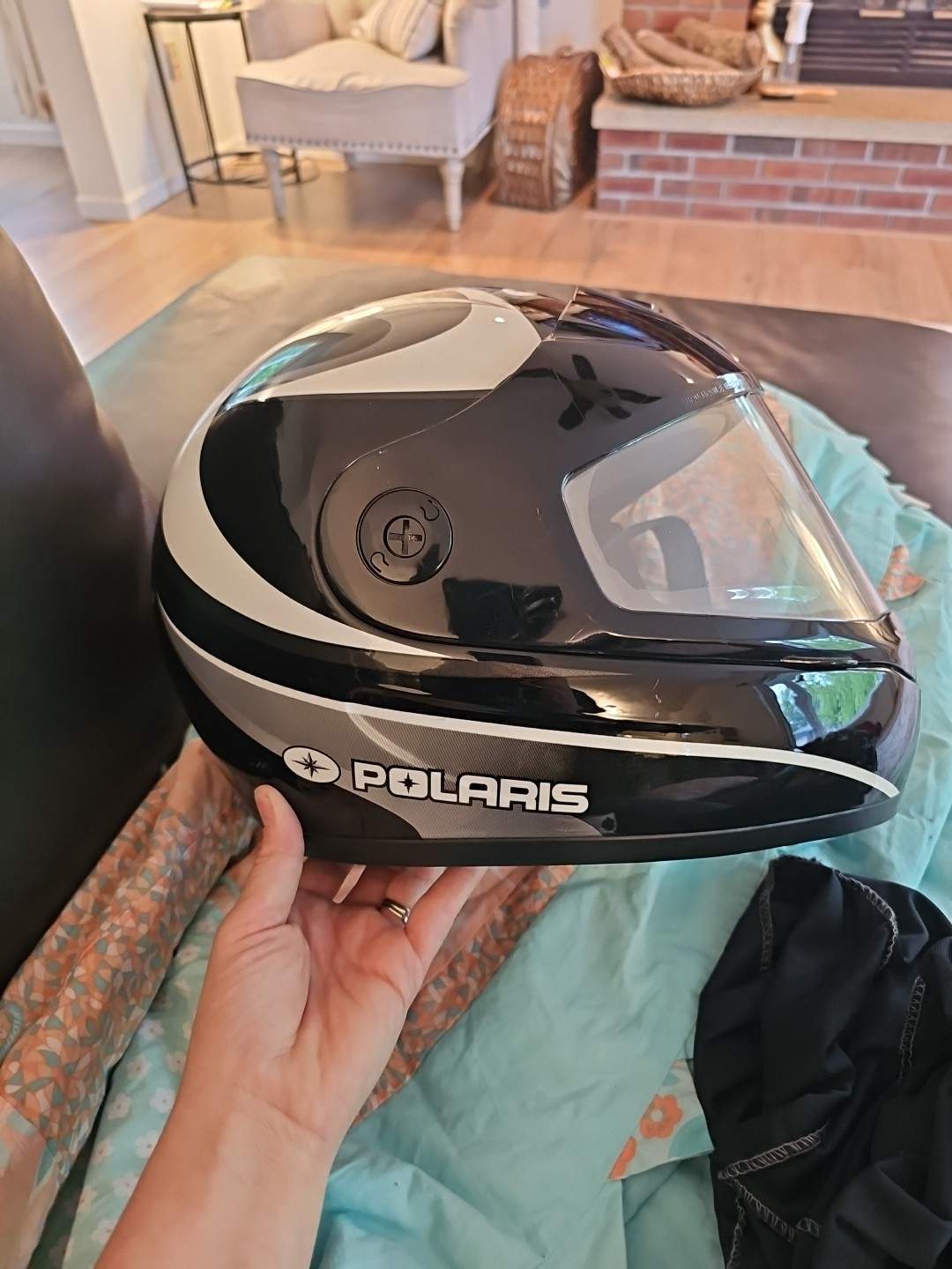 Black, Silver And White Polaris Snowmobile Helmet (Medium)