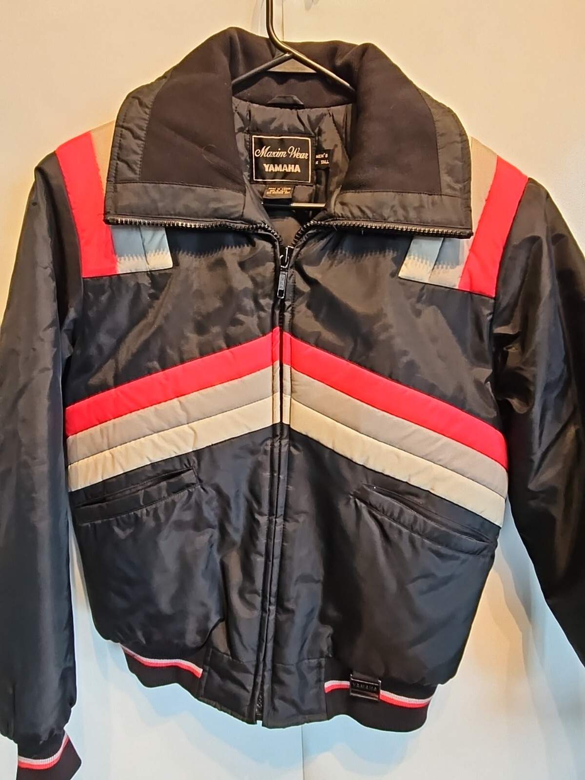 Vtg Yamaha Snowmobile Racing Jacket Coat Mens Size Medium Tall Black Red