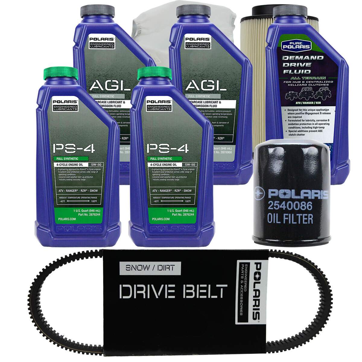 Polaris 2 Quarts PS-4 Oil and Fluid Change Kit with Air Filter and Drive Belt