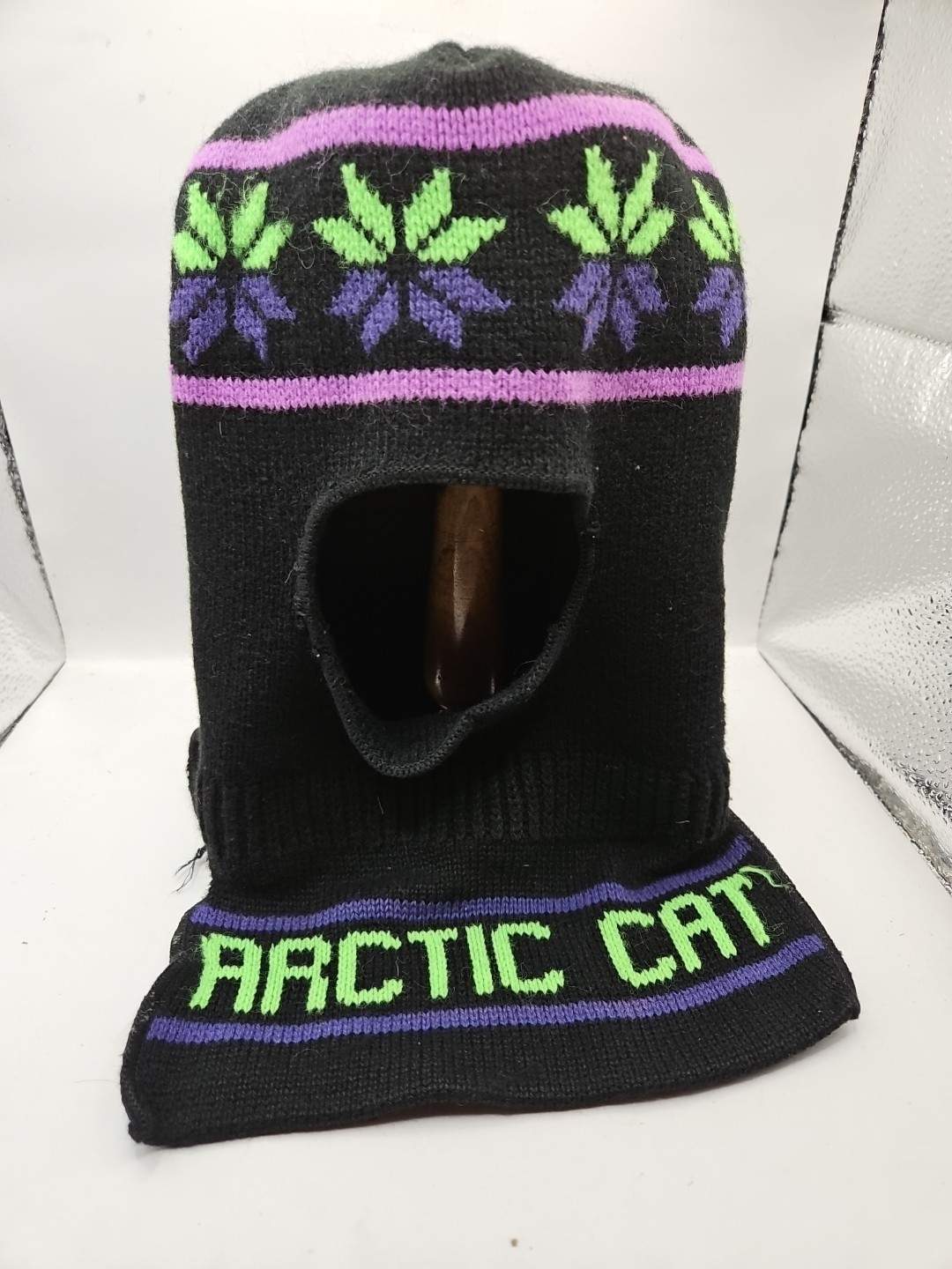 Vintage Artic Cat Ski Mask Black Neon Acrylic Full Face Snowmobile 70s 80s
