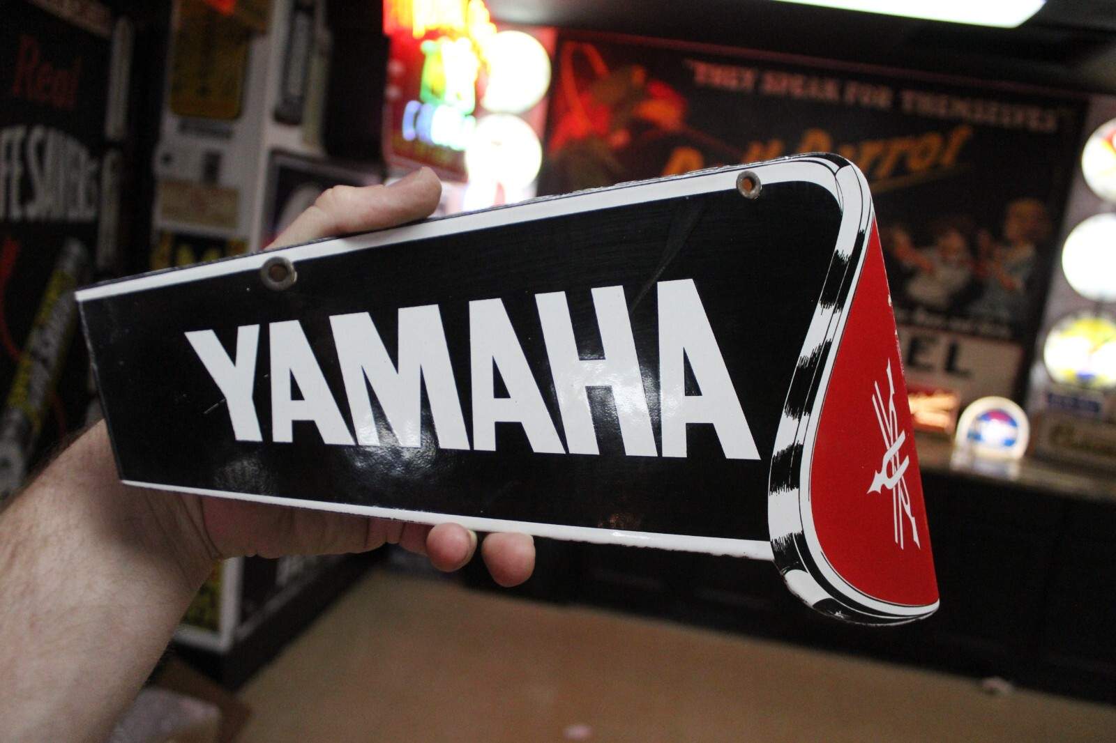 RARE YAMAHA SNOWMOBILE DEALER PORCELAIN METAL SIGN GAS OIL WINTER SNOW SKI RACE