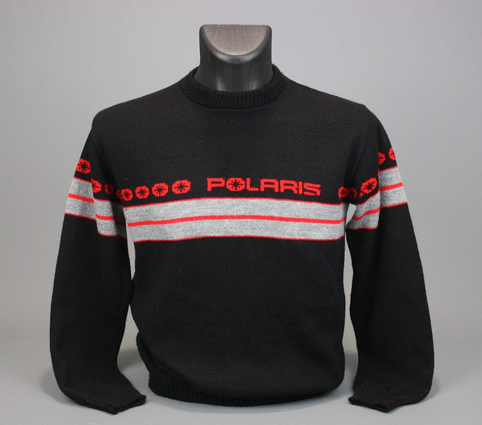 Vintage Polaris Snowmobile Sweater, Black w/ Red & Gray, Large