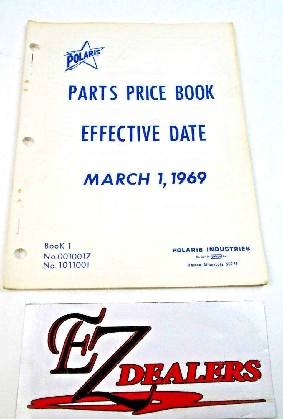 Polaris Snowmobile 1011001 Parts Price Book 1969 (Book 1)