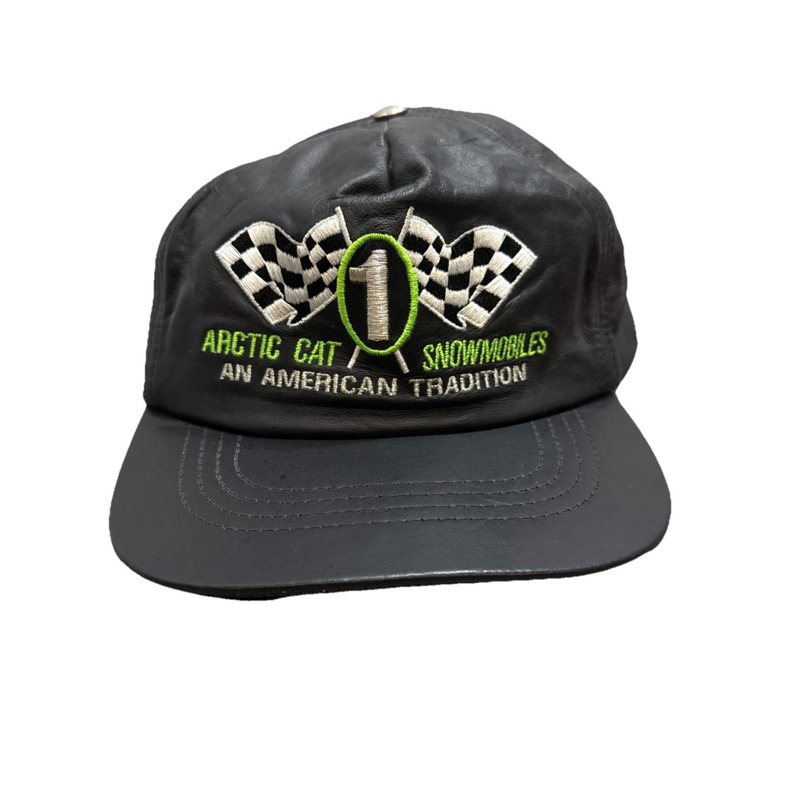 Vintage Arctic Cat Leather Snowmobile Hat Cap Strap Back Arctic Cat #1