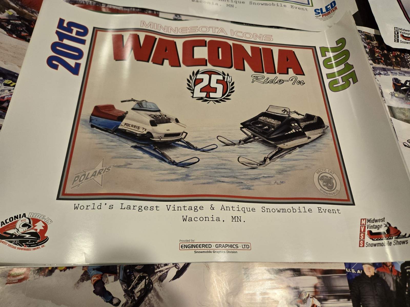 2015 WACONIA Ride In Vintage & Antique Snowmobile Event Poster 24×18