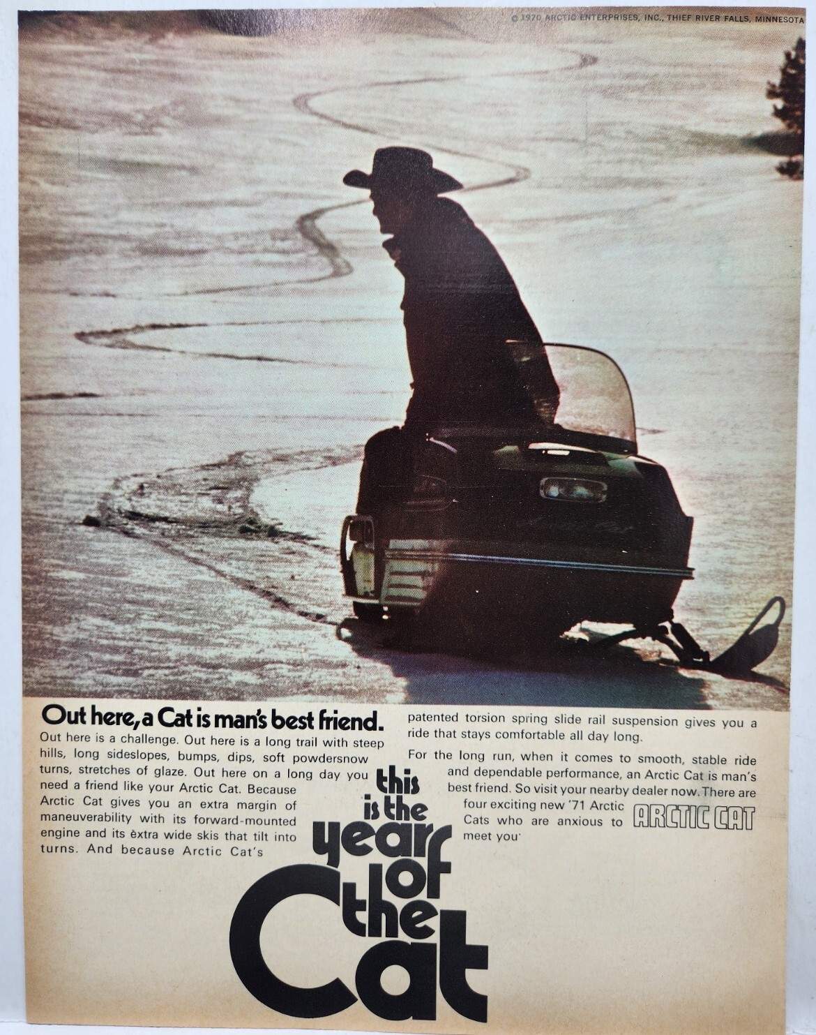 1971 Artic Cat Snowmobile Vintage Print Ad Man Cave Art Deco 70’s