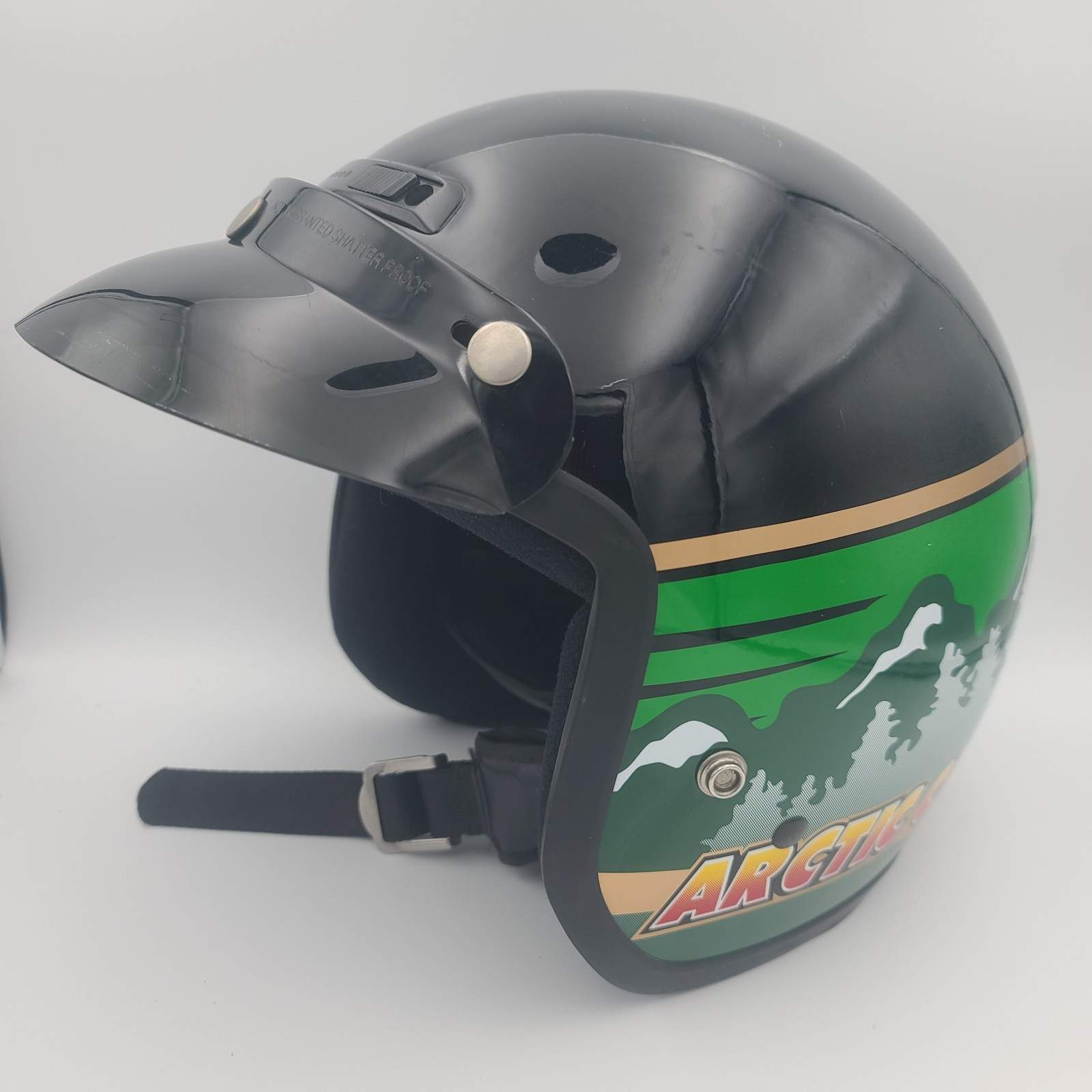 Vintage Rare Green & Black Artic Cat Motorcycle Men’s Helmet Size Large Nice