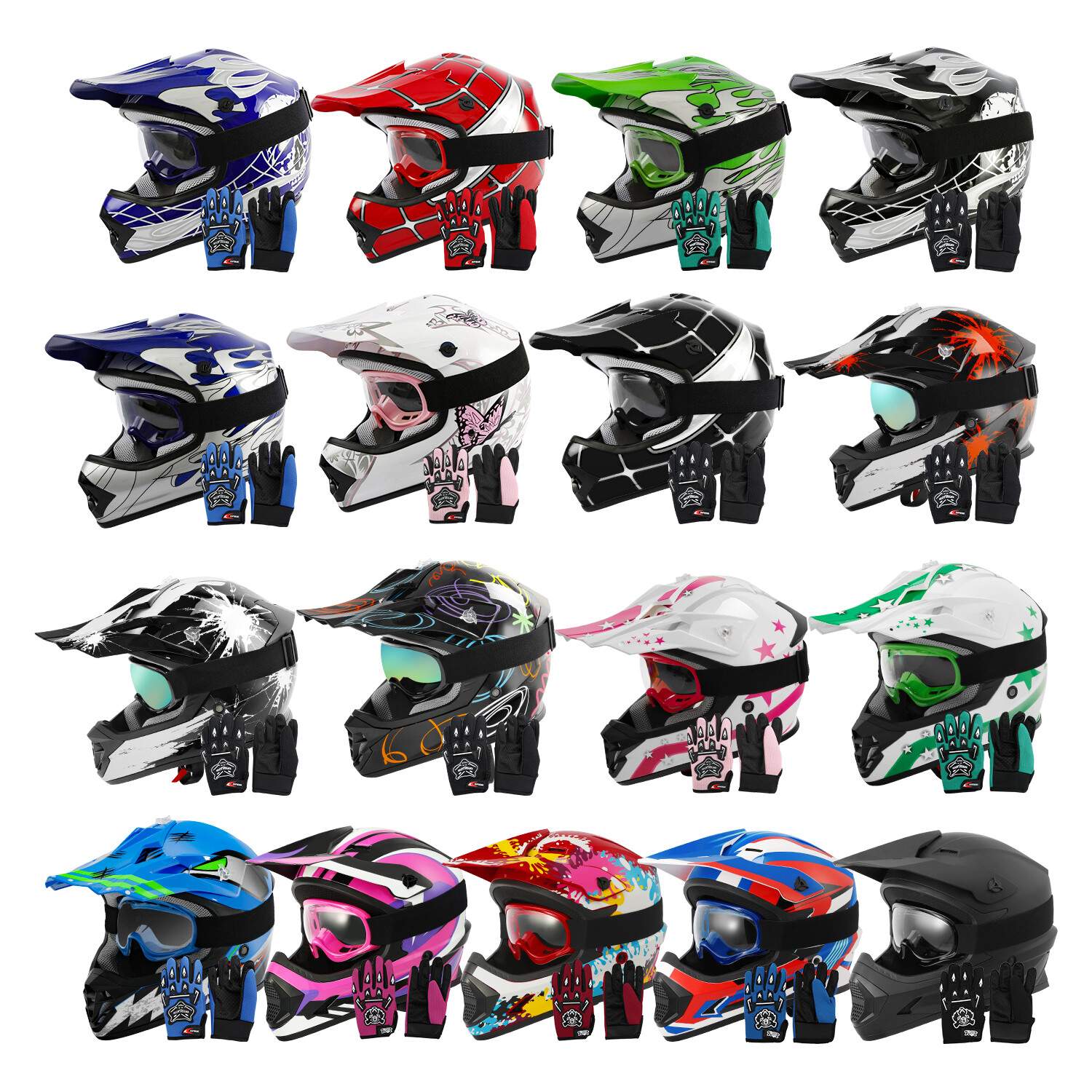 Youth Kids Motocross Helmet Child DOT ATV UTV MX OffRoad Goggles+Gloves 6 Colors