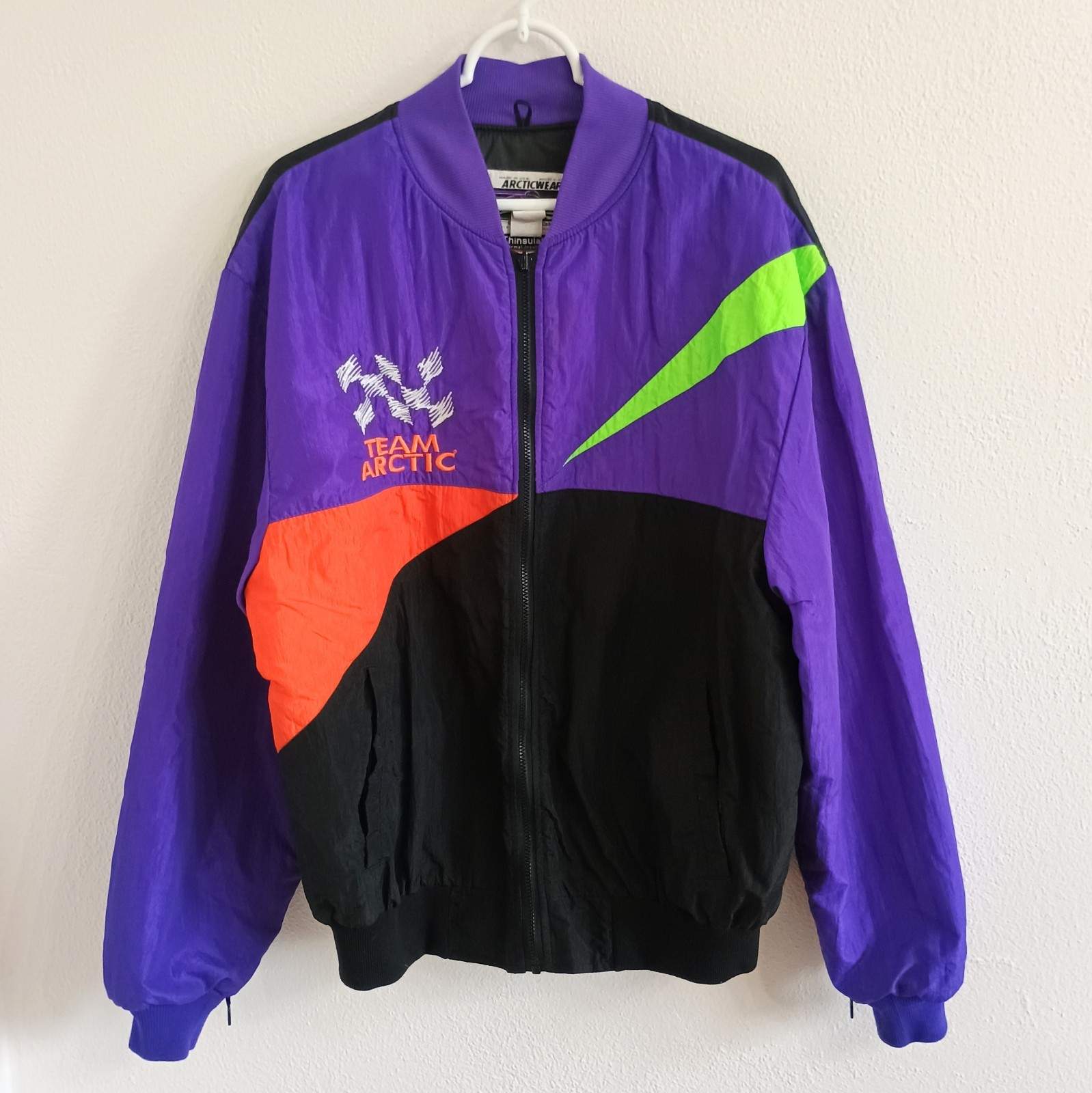 Vtg 90s Artic Cat Articwear Bomber Snowmobile Jacket Thinsulate Neon Women XXL