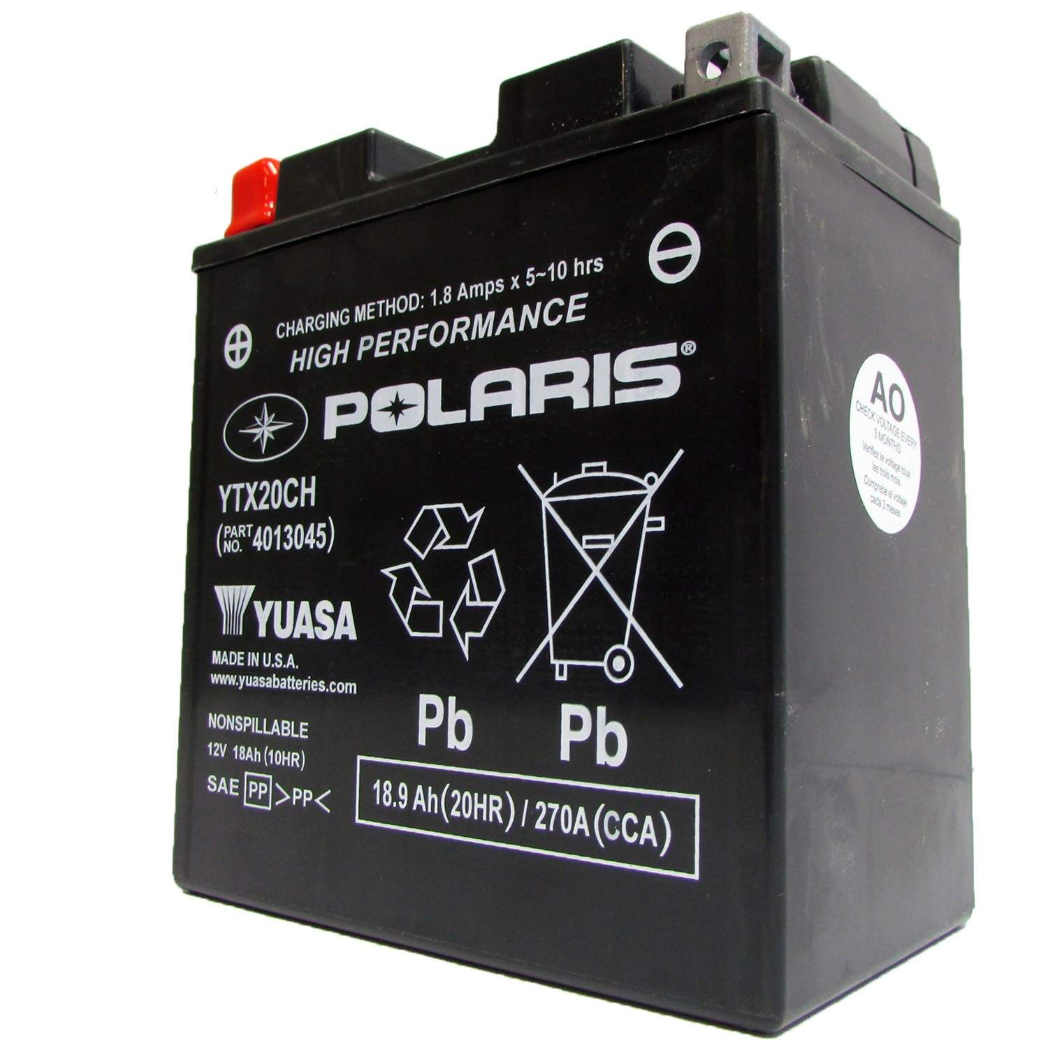 Polaris Snowmobile OEM Sealed Non-Spill Dual Terminal Battery, 4013045