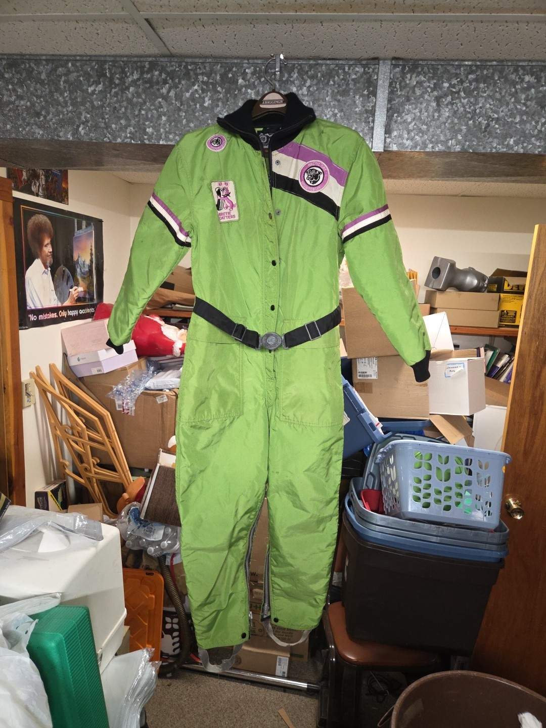 Vtg USA Artic Cat Snowmobile Suit Size M Lime Green Artic Wear Zip Legs 1 Piece