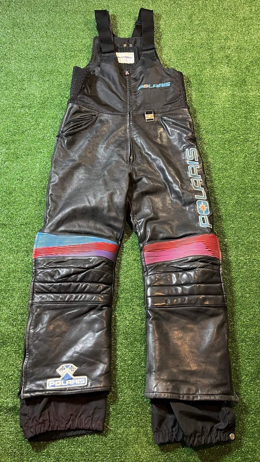 Vintage Polaris Snowmobile Overall Bibs Leather Lined Medium Hein Gericke