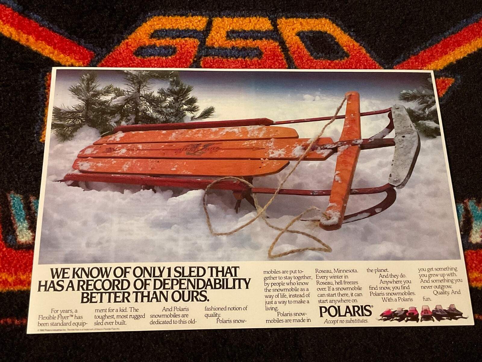 🏁 ‘83 POLARIS Snowmobile Dependability Poster vintage sled FLEXIBLE FLYER Indy