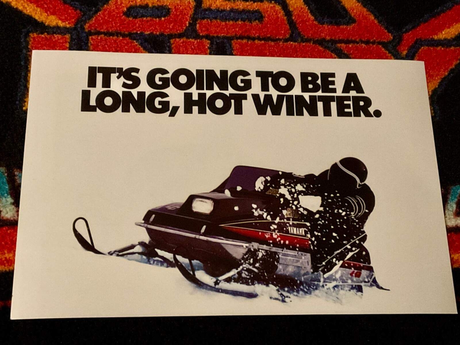 🏁 ‘79 YAMAHA SRX 440 Snowmobile Poster vintage sled ((LONG,HOT WINTER.)) ⚫️🔴