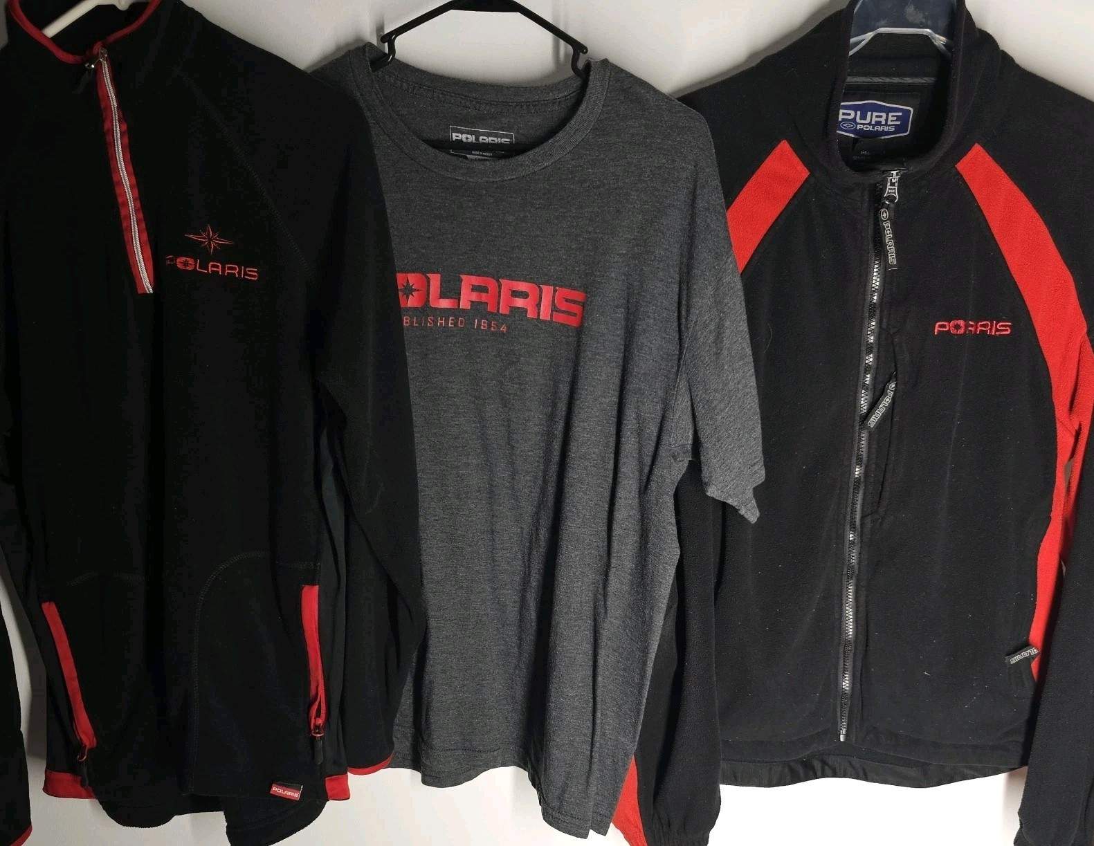 POLARIS SNOWMOBILE SPORTSMAN BLACK FLEECE PULLOVER & TEE SHIRT LOT MENS LARGE L