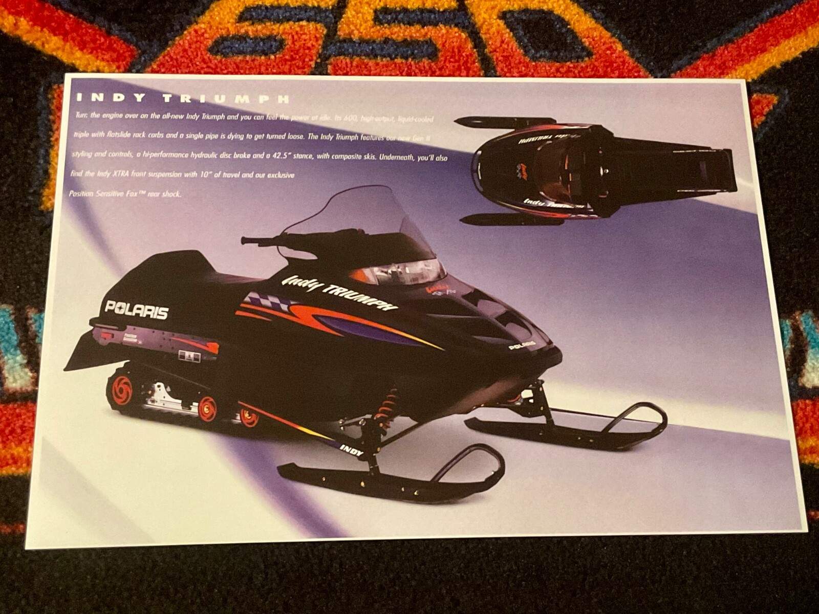 🏁 ‘00 POLARIS INDY TRIUMPH 600 Snowmobile Poster Semi vintage sled XLT ⚫️🟠🔴