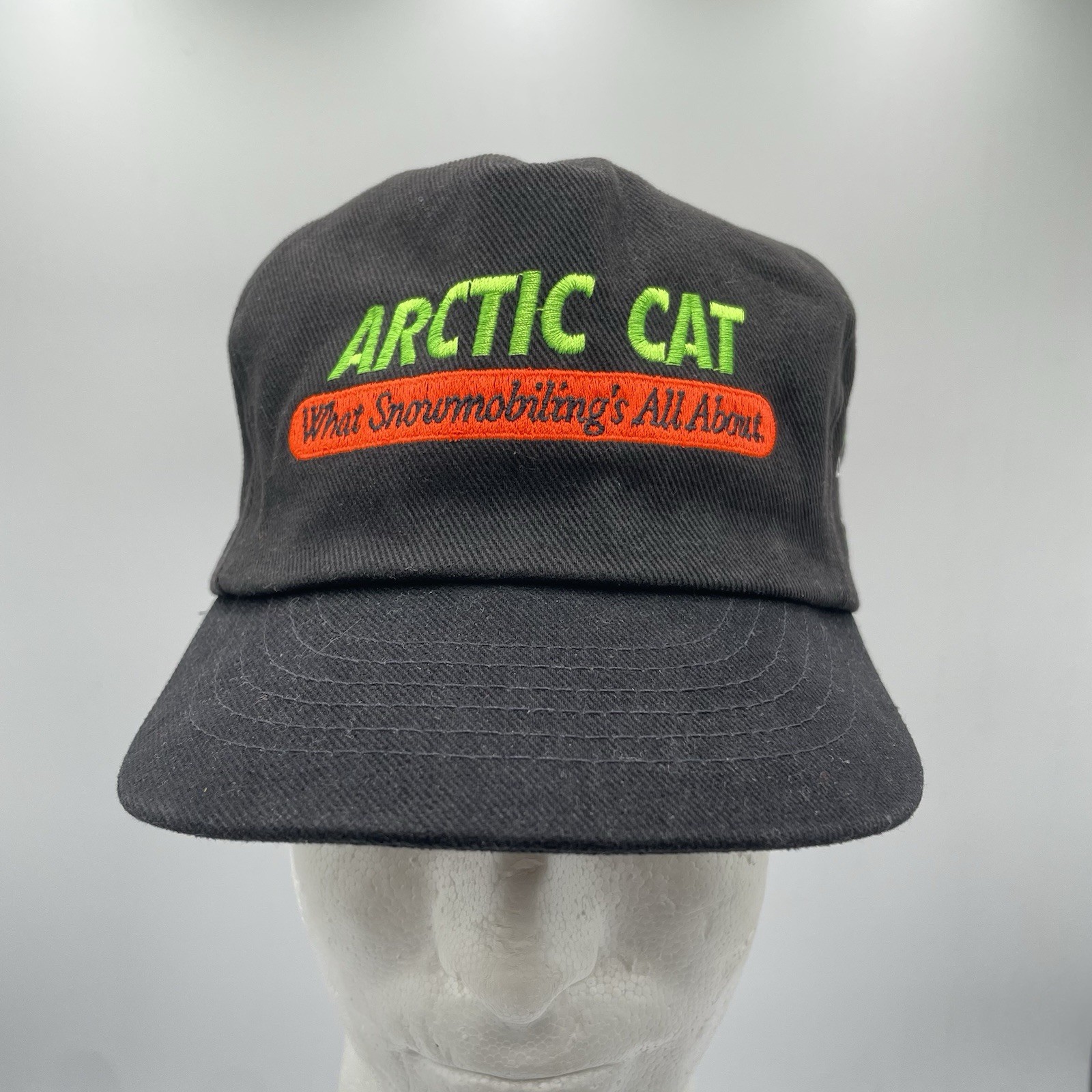 Vintage 90s Artic Cat Snowmobile Promo Black SnapBack Hat Thief River Falls USA