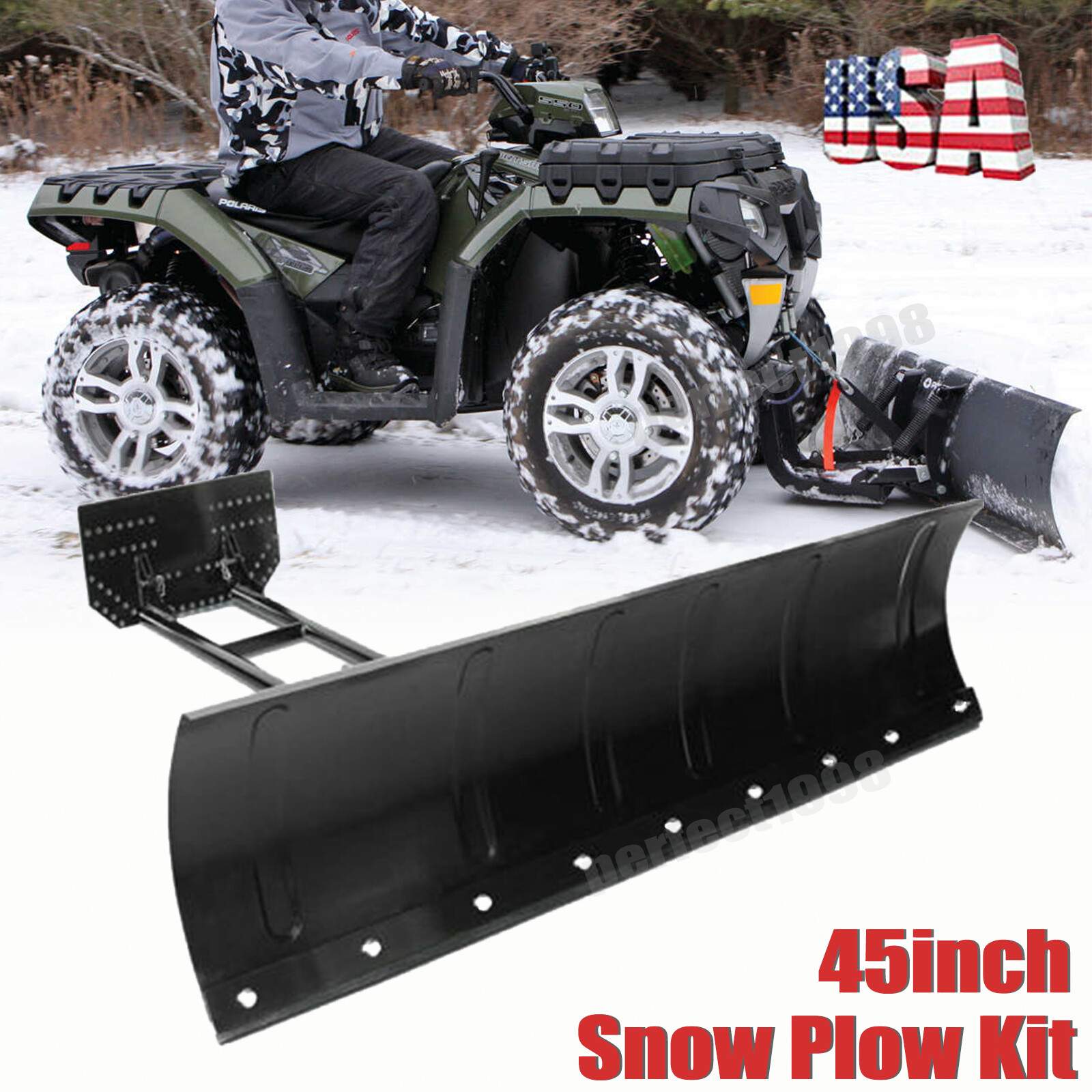 UTV ATV Snow Plow Kit Adjustable 45” Blade Complete Universal Mounting Package