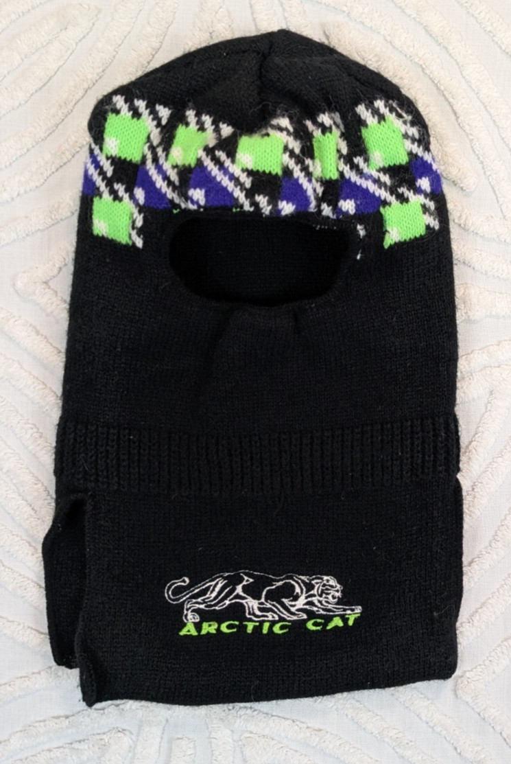 Vtg 80s/90s ARTIC CAT Snowmobile Full Face Mask Neon Balaclava Winter Panther