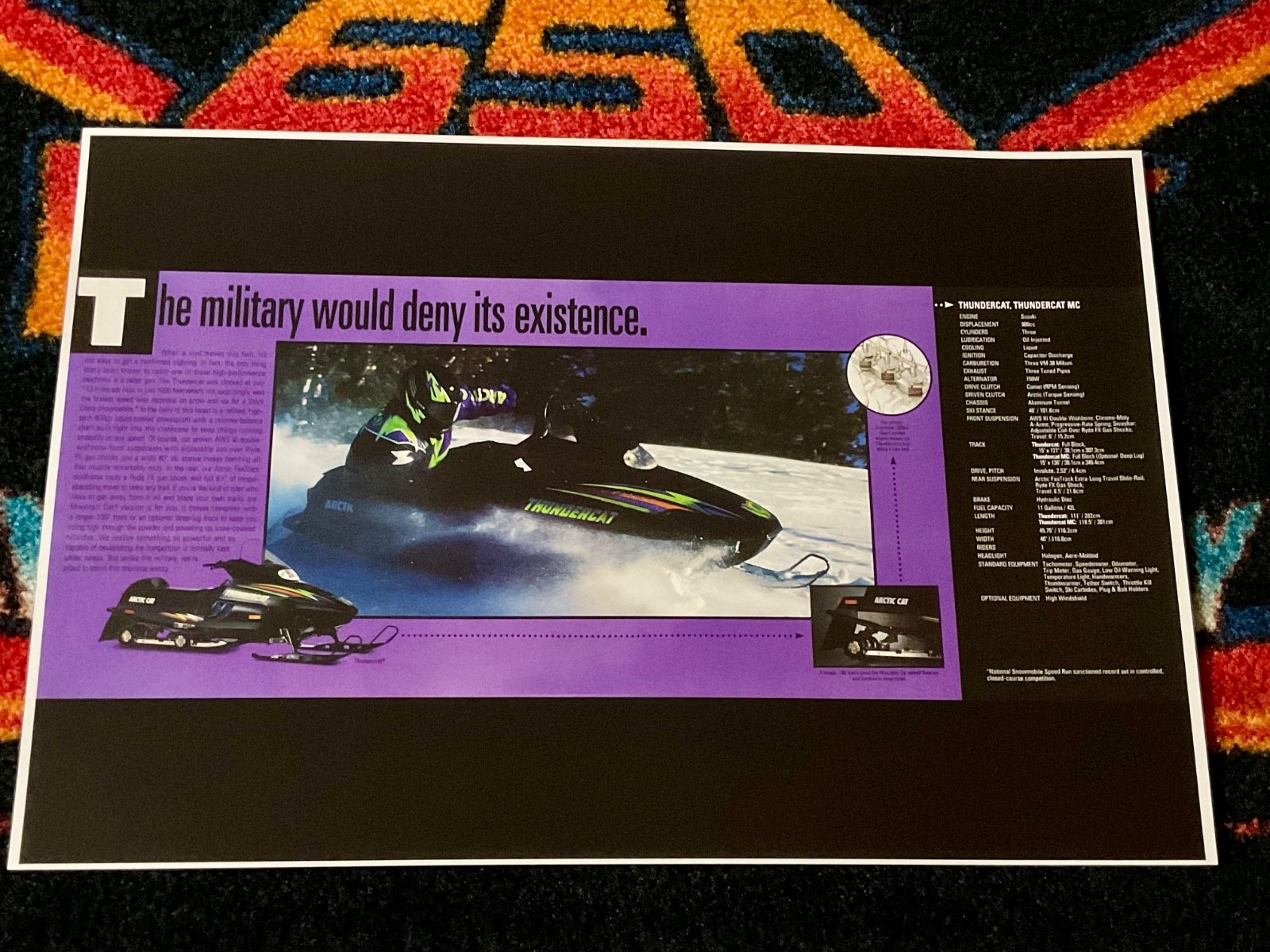 🏁 ‘95 ARCTIC CAT THUNDERCAT Snowmobile Poster vintage sled Military Deny ⚫️🟢🟠