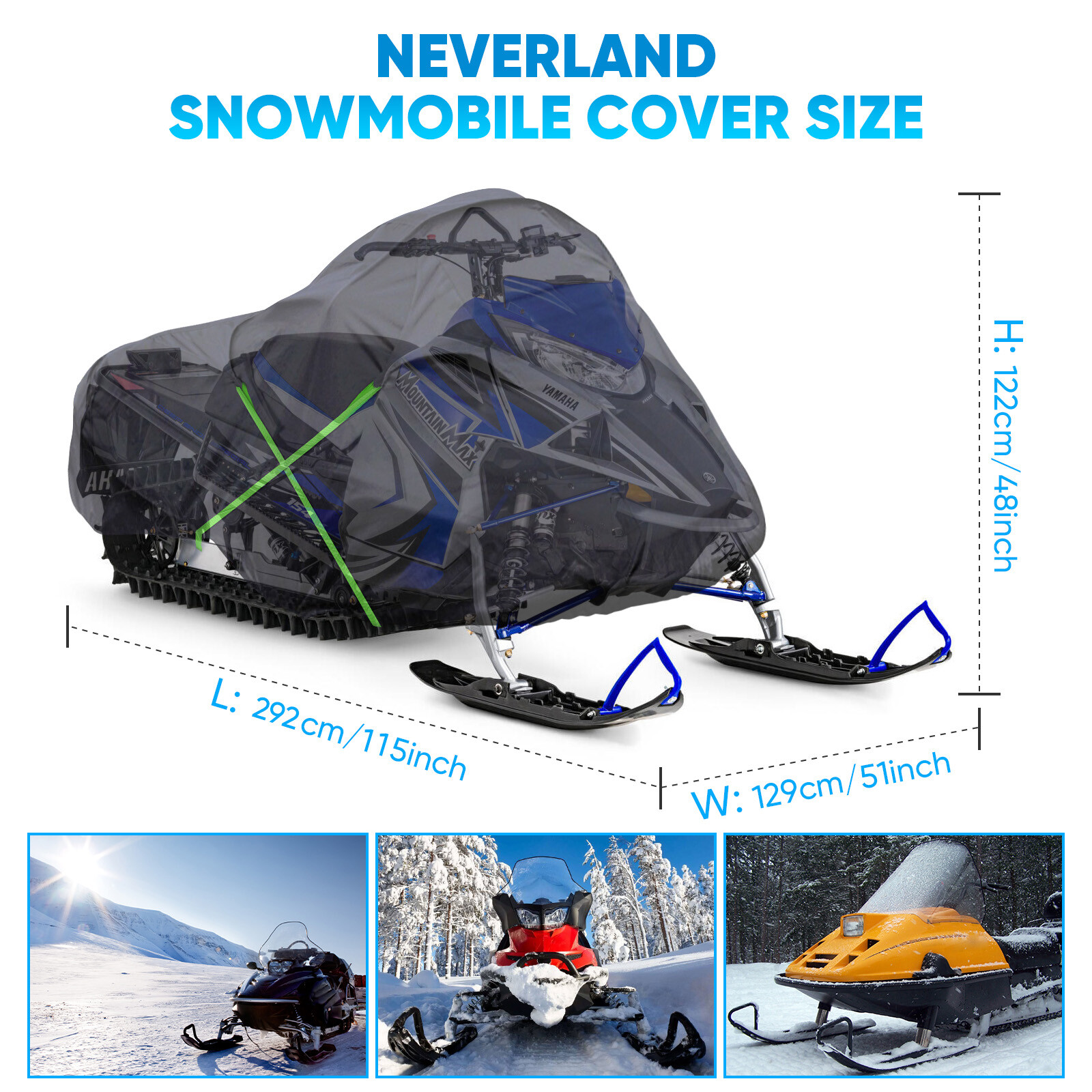 NEVERLAND Trailerable Waterproof Snowmobile Sled Cover Full Storage Universal