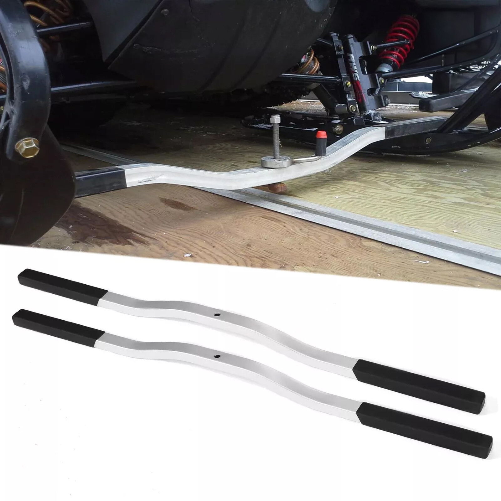 For Snowmobile Trailer Ski Tie Down Bar w/ Black Boots 1 Pair Black & Silver