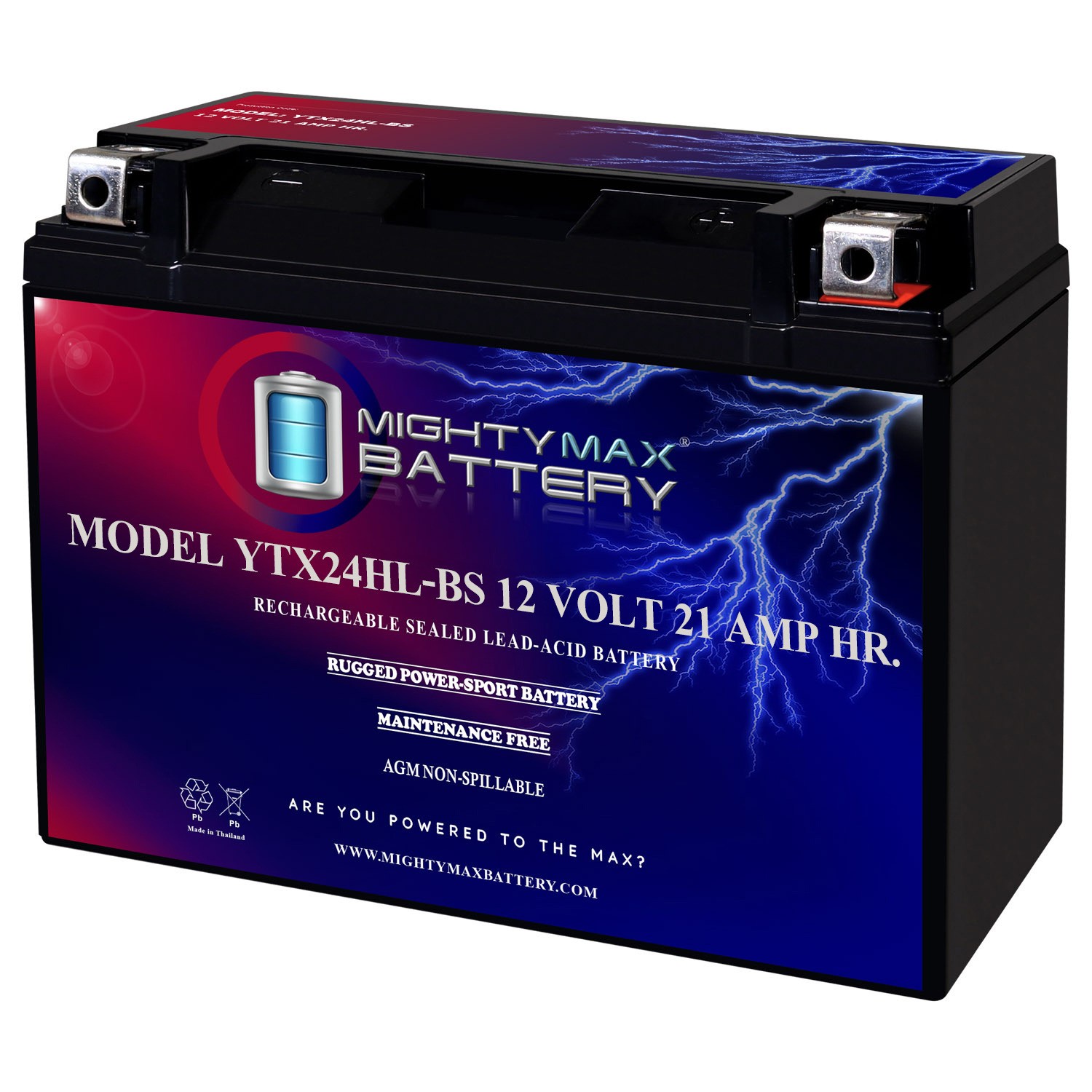 Mighty Max YTX24HL-BS 12V 21AH Battery for Ski Doo Kawasaki Polaris Snowmobile
