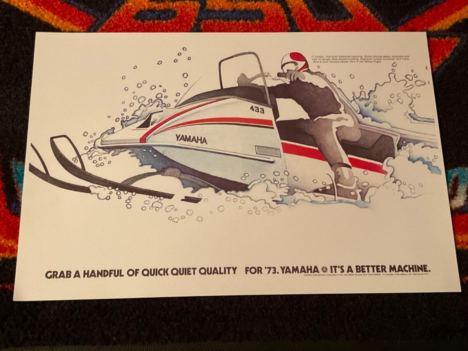 🏁 ‘73 YAMAHA 433 Snowmobile Poster Vintage sled IT’S A BETTER MACHINE 🔴⚪️