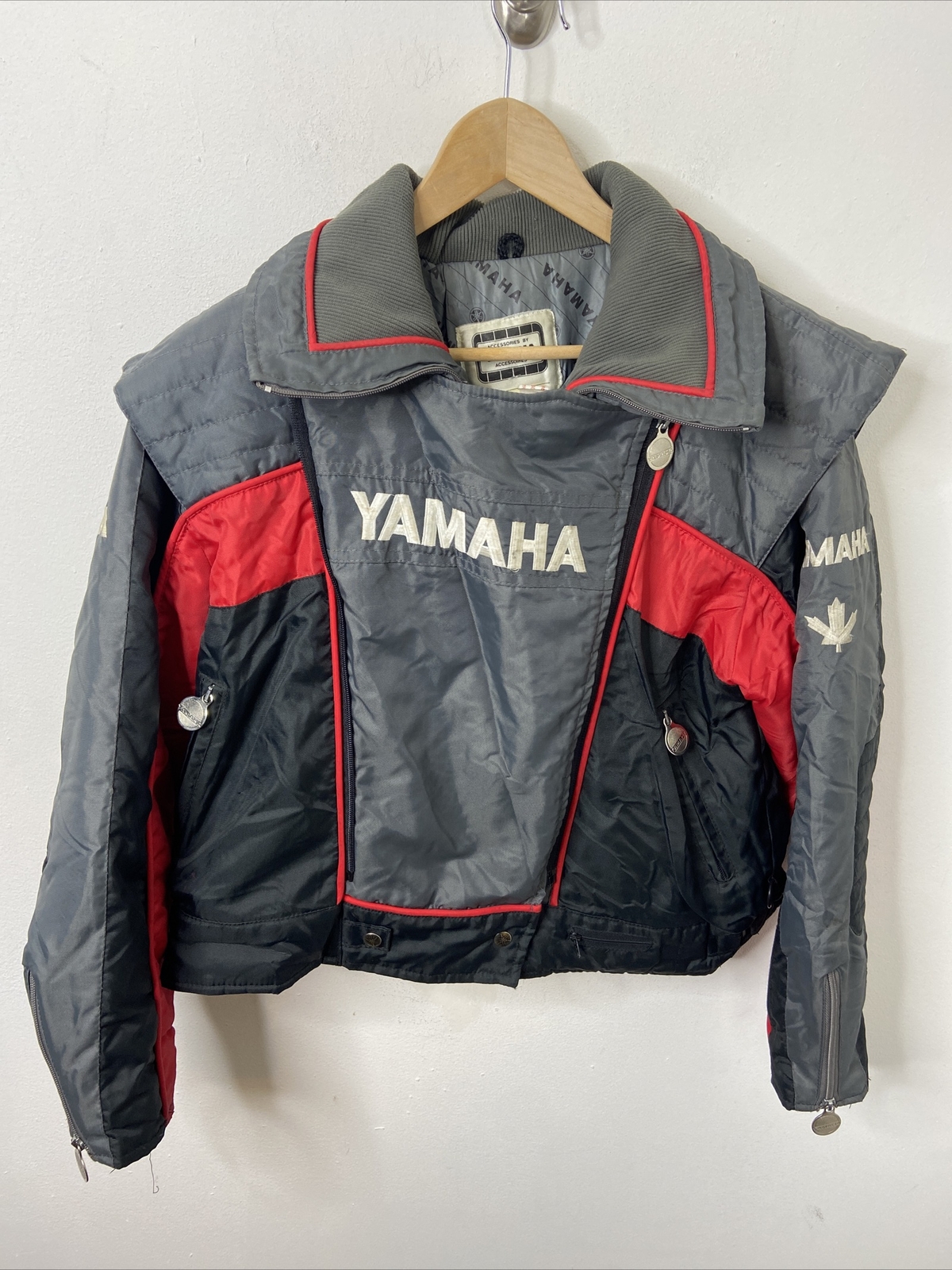 Vintage Yamaha Snowmobile Jacket Winter Racer Woman XL 80s Gray Red