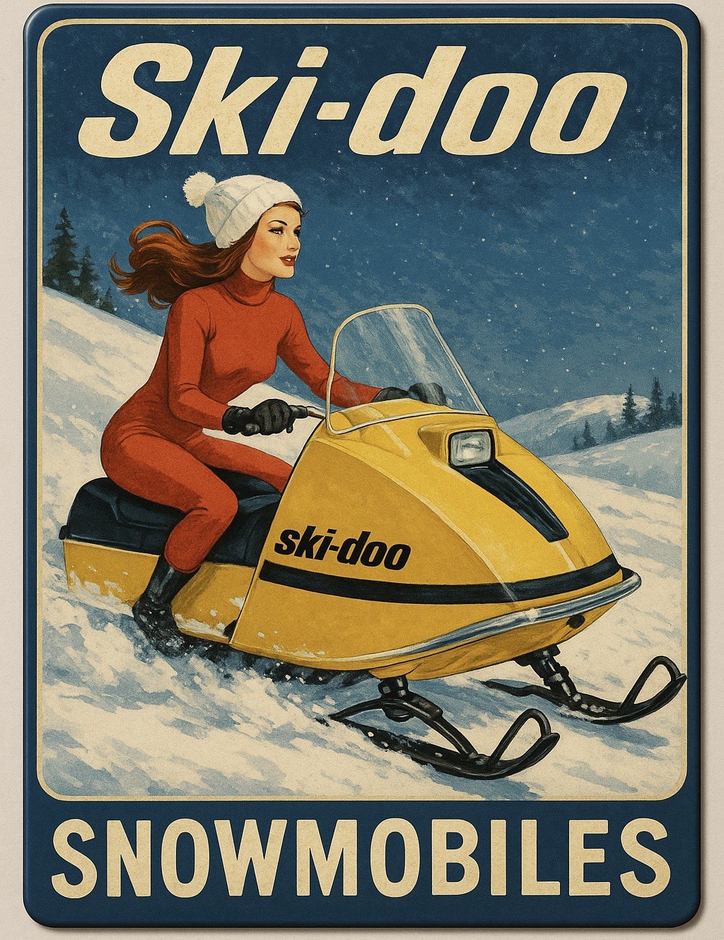 Retro Style Ski-doo Snowmobile Girl  Quality 12”  Garage Sign
