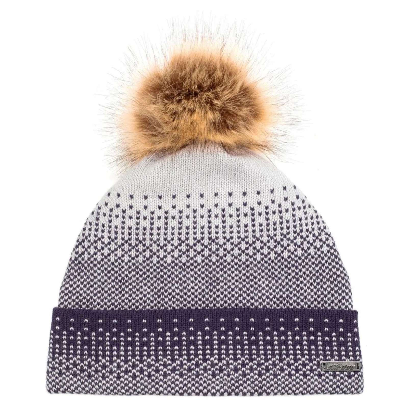 Ski-Doo Womens Faux-Fur Pom-Pom Snowmobile Beanie Snocross Acrylic Micro-Fleece