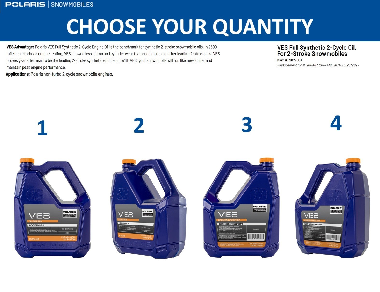 Polaris VES Full Synthetic 2-Cycle Oil Gallons Snowmobile (Non-Turbo) 2877883