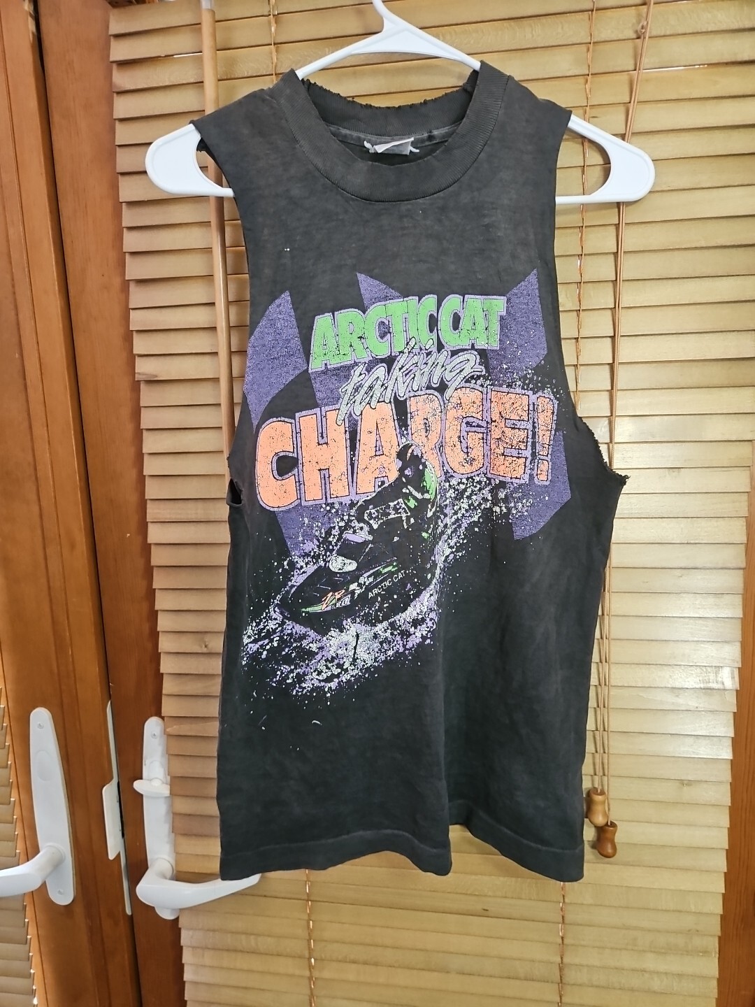 Vintage 90s Artic Cat Single Stitch Faded Black Thrashed Tank Top Tee T Shirt S