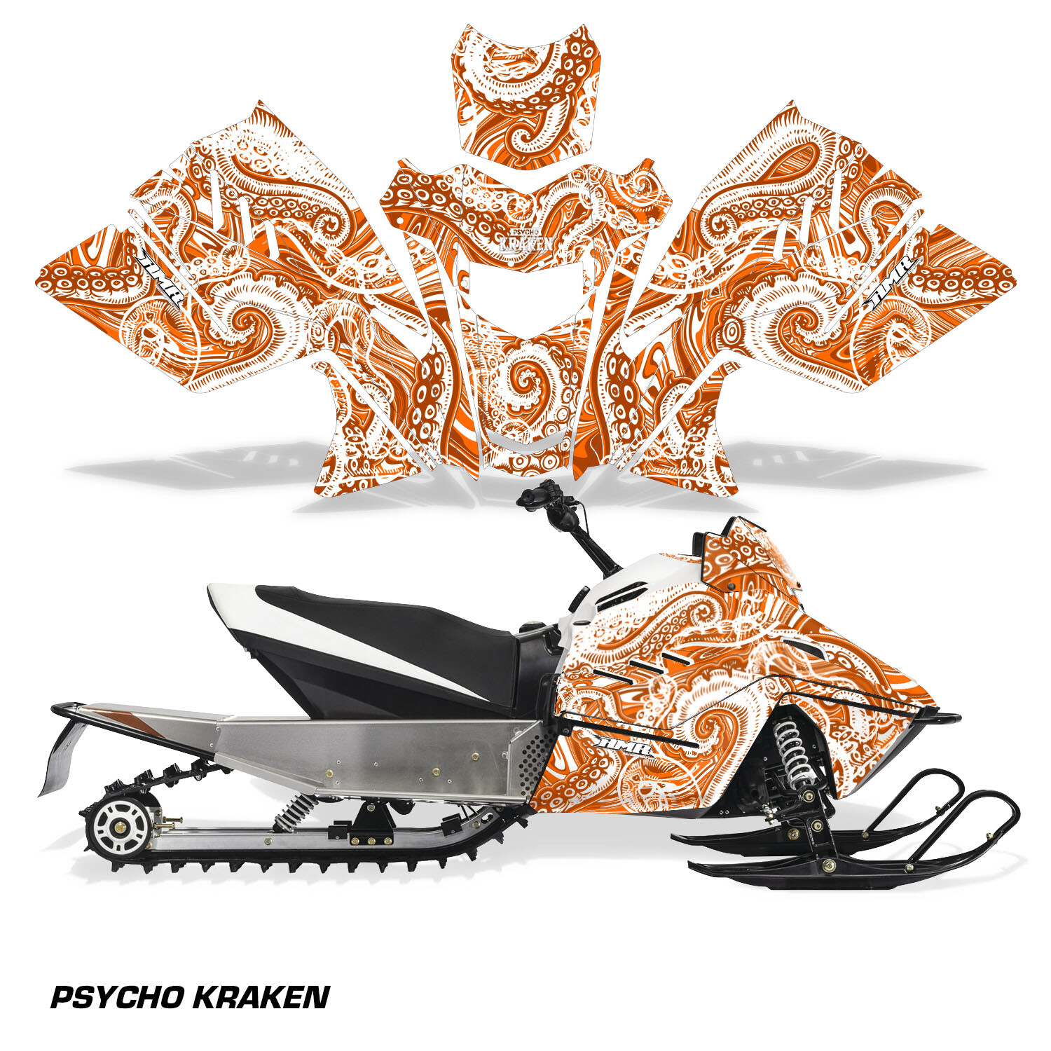 Snowmobile Graphics kit Sled Decal for Arctic Cat ZR200 2018-Up PsyKraken WHT OR