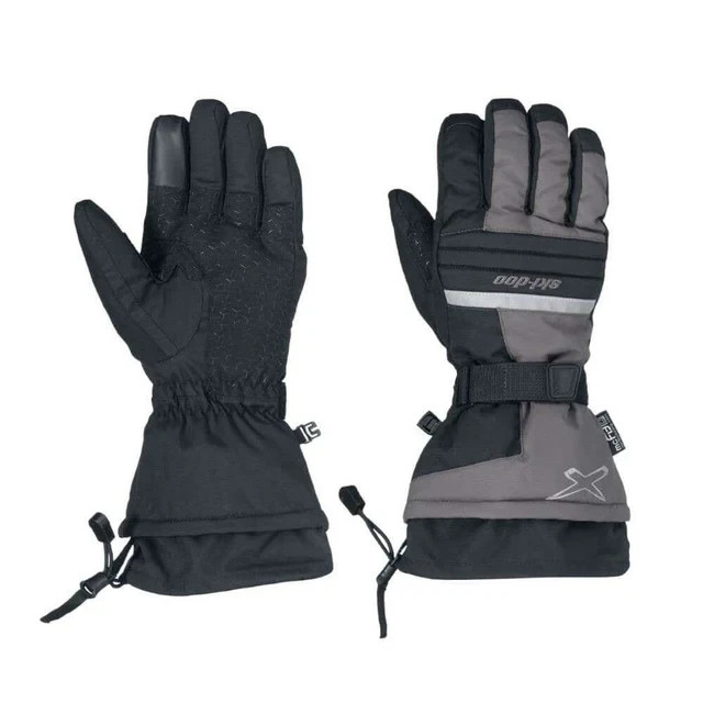 Ski-Doo Mens X-Team Nylon Snowmobile Gloves Water/Windproof, L, Charcoal Grey