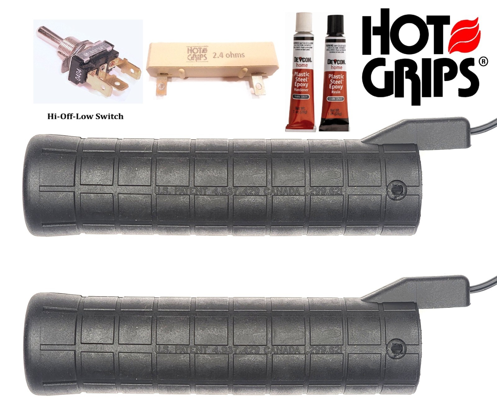 Two Hot Grips® Snowthrower grips with Switch, Low-Heat resistor, Epoxy-Included