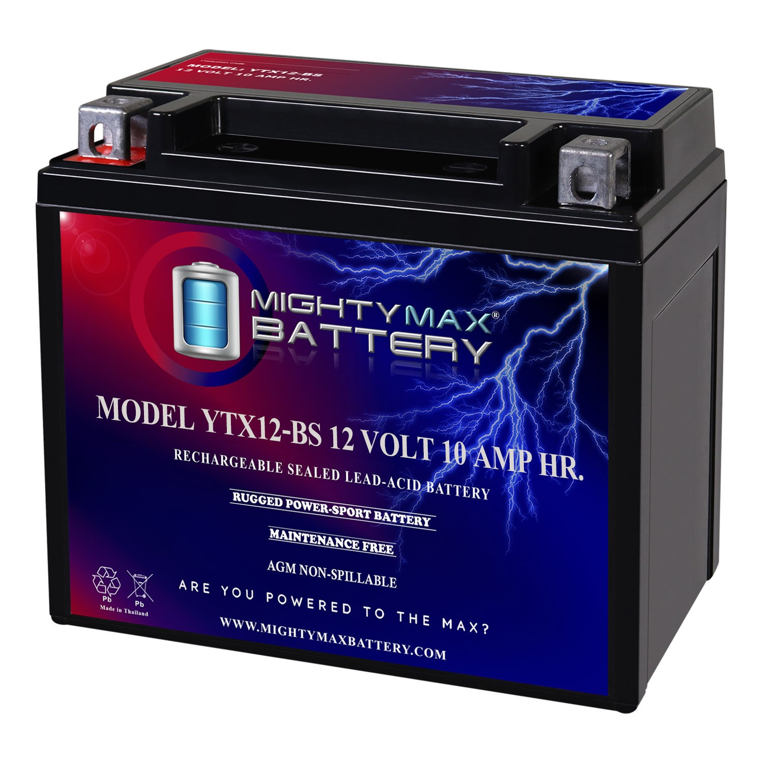 Mighty Max YTX12-BS 12V 10AH Battery for Honda ATC250ES Big Red 1985-1987