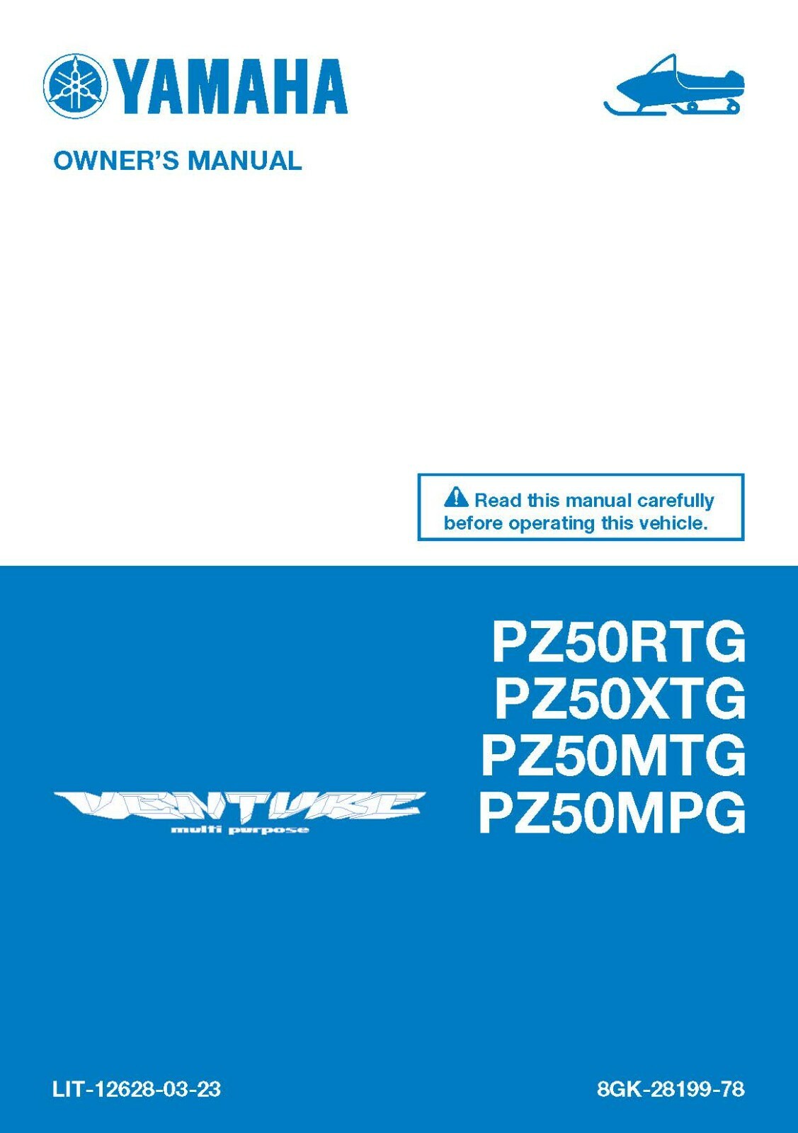 Yamaha Snowmobile Owners Manual Book 2016 Venture PZ50MPG