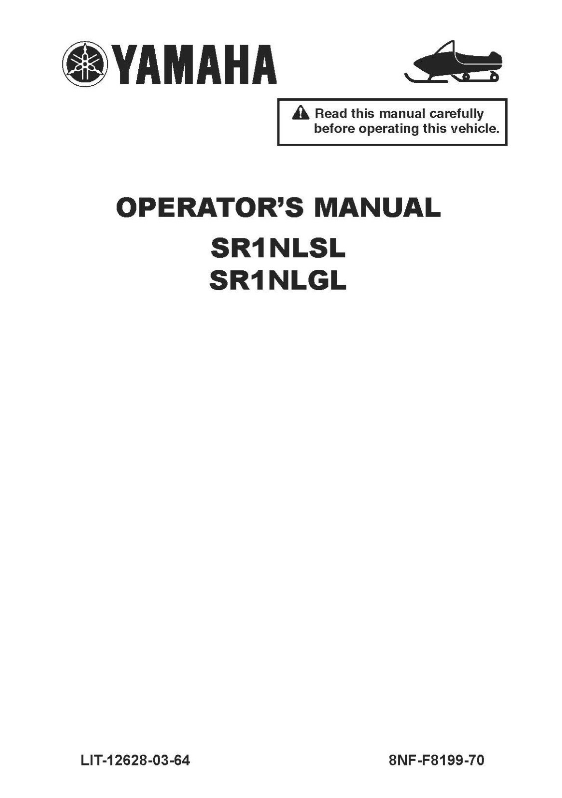 Yamaha Snowmobile Owners Manual 2020 SR Viper, SRVIPER SR1NLSL, SR1NLGL