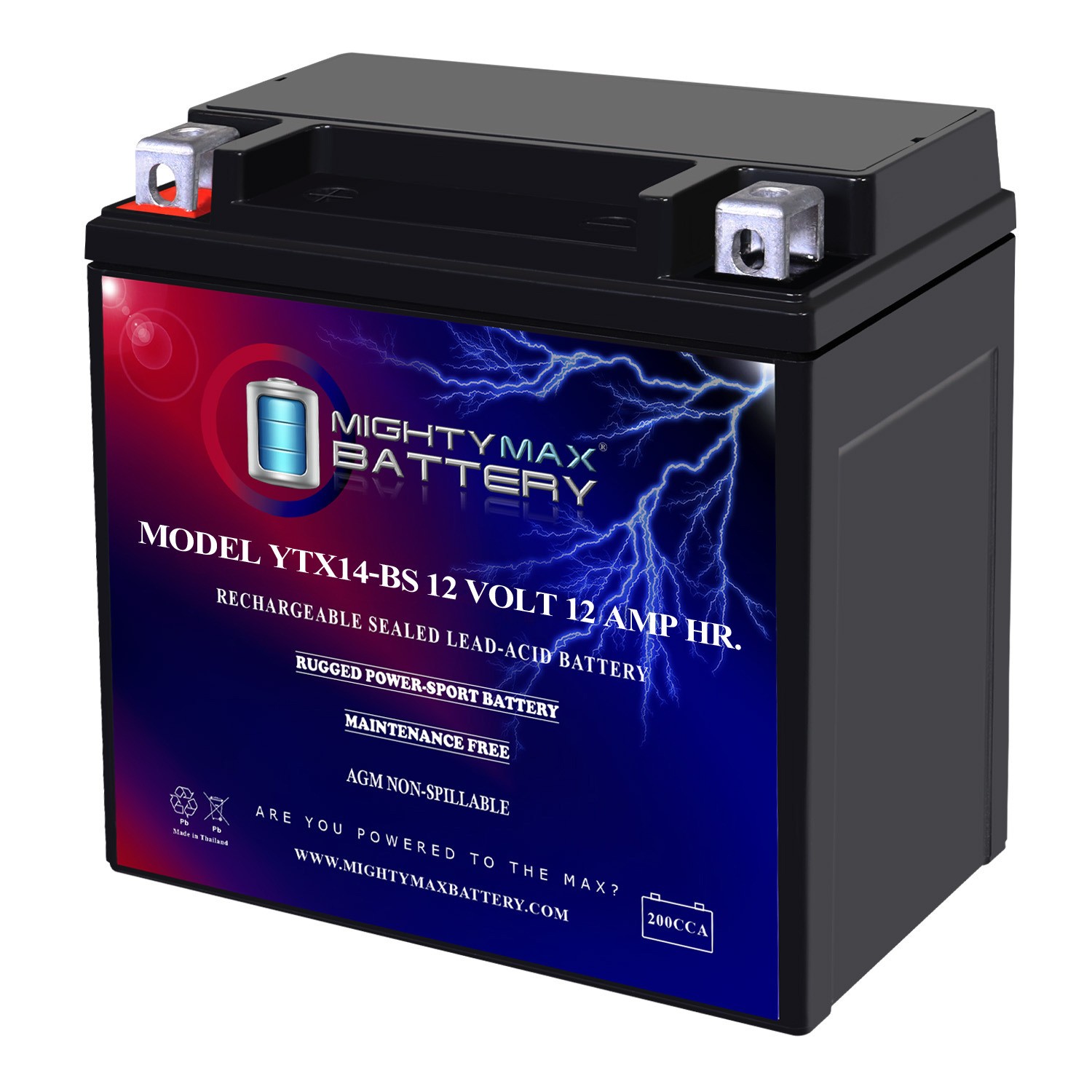 Mighty Max YTX14-BS Battery for Honda 300 TRX300 Fourtrax 1988-2000