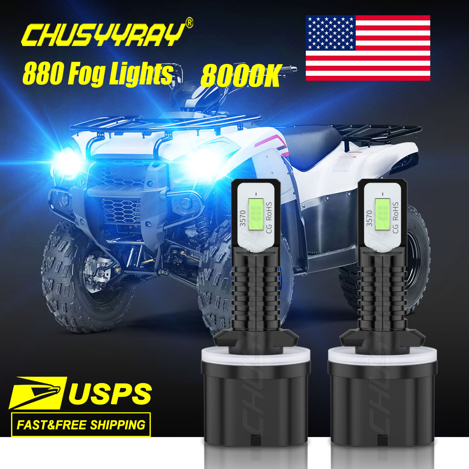 880 890 893 Blue  LED Bulbs Headlight High Low Beam For 2002-2005 Artic Cat 500