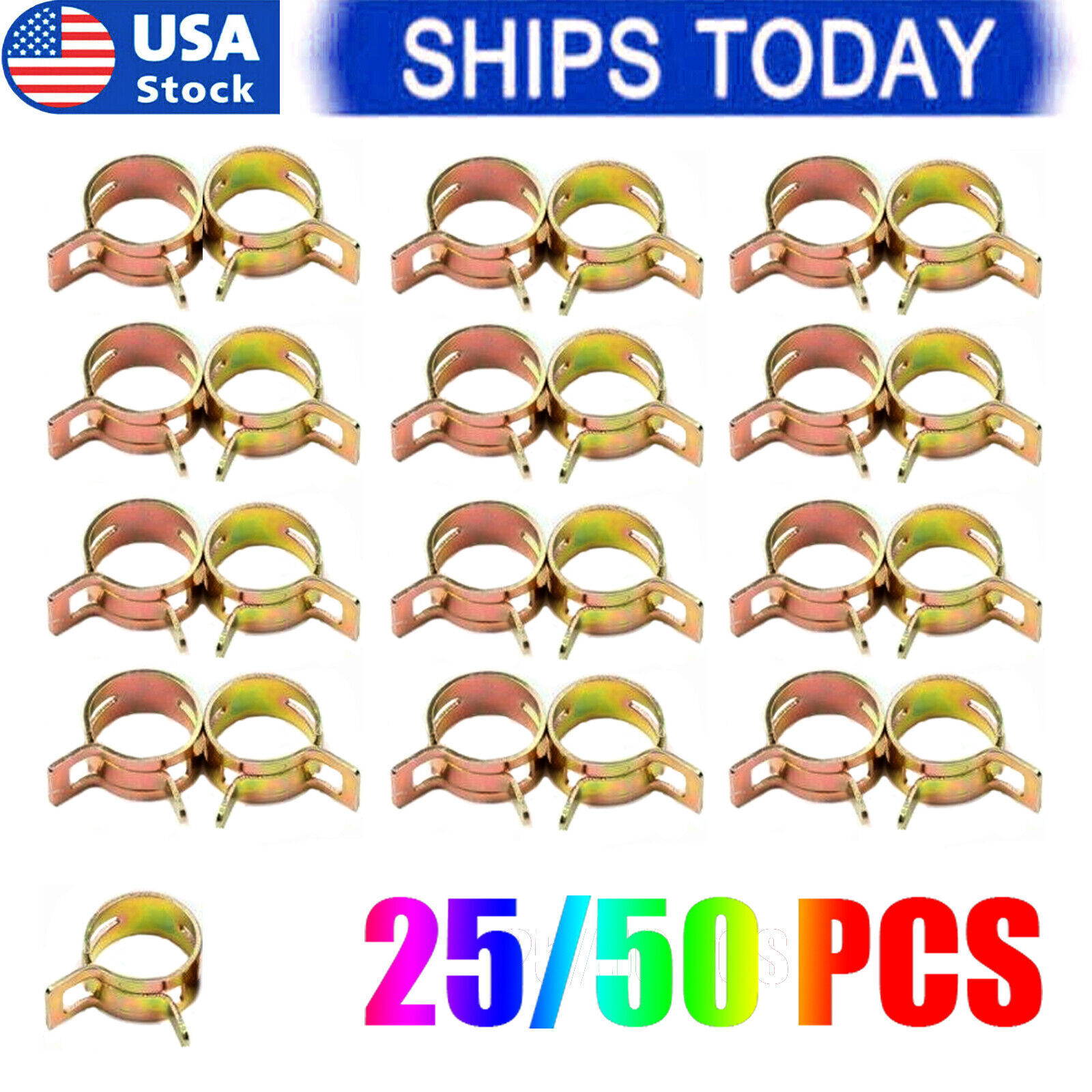 25/50PCS 12mm 1/4″ Fuel Line Clamps for 1/2″Hose Universal Spring Action Clamps
